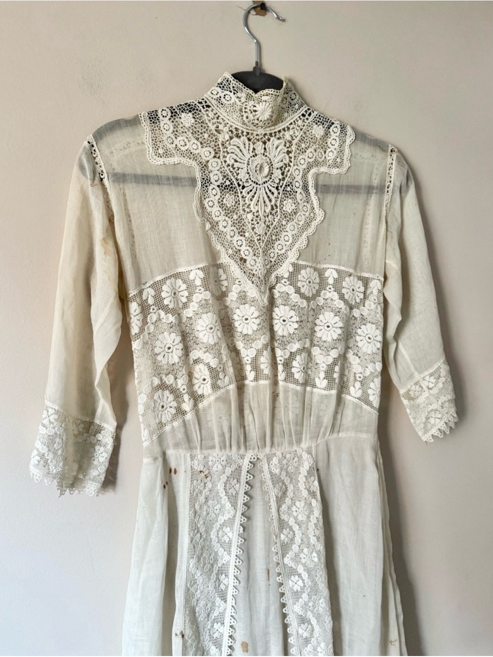 Antique Edwardian High Neck Lace Dress Lawn Tea Collar